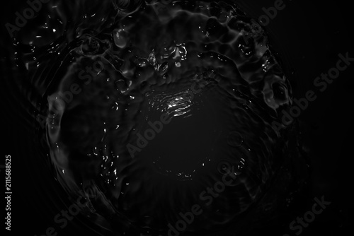 Dramatic Black Water Surface with Ripples and Reflections in Darkness