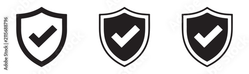 Shield with check mark vector symbol collection isolated on transparent background.