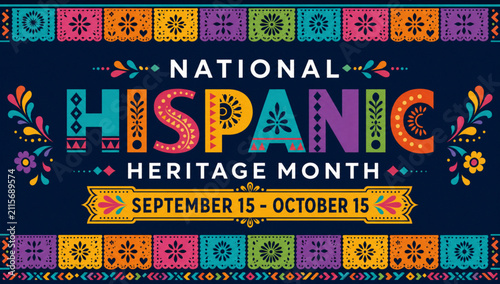 National Hispanic Heritage Month celebration background, typography, banner, placard, card, and poster design template 