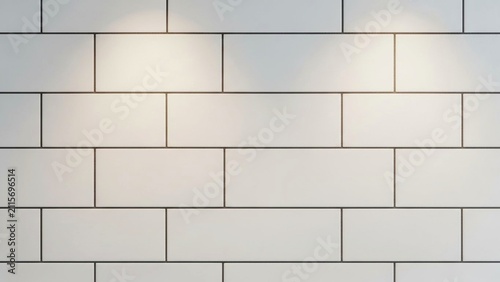 White rectangular subway tiles on a bathroom wall view