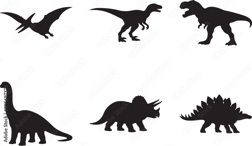 Fototapeta premium Prehistoric dinosaurs silhouette collection.