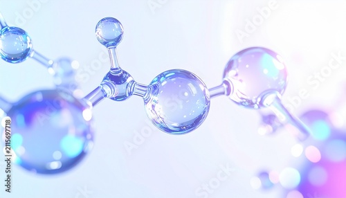 Obraz na płótnie 透明感あふれる青いガラス分子構造をクローズアップした美容科学コンセプト。クリスタルのような光沢と未来的なデザインが美容液、保湿、美容成分、再生美容、バイオサイエンス、化粧品開発を表現し、高級ブランド広告やECサイト、販促ツールに最適な抽象背景。