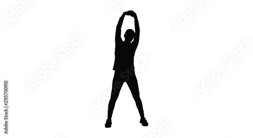 Canvastavla Human silhouette stretching upwards against a white background