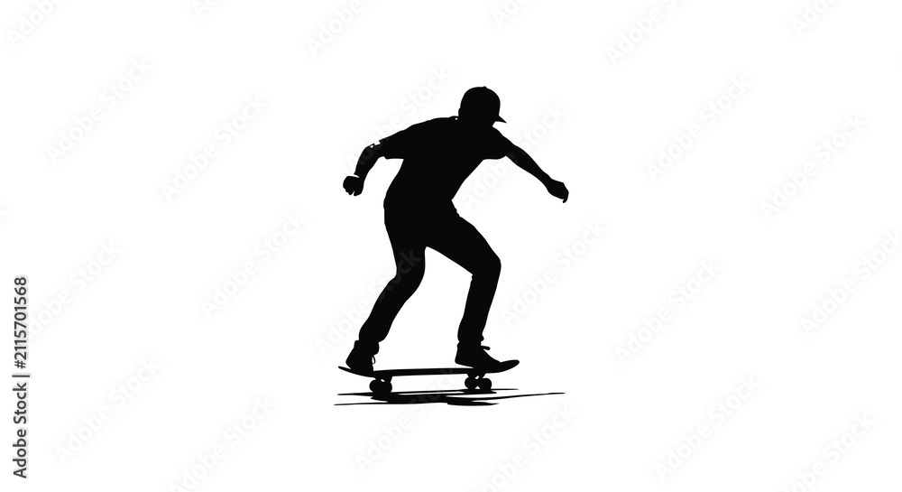 Fototapeta premium Skateboarder Silhouette On White Background Dynamic Action Pose