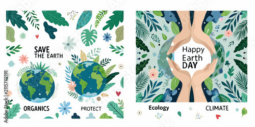 Obraz na plátne Floral ornament and earth globes colorful vector illustration for environmental