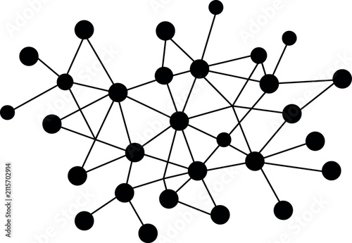 Abstract network of connected black dots and lines on a white background symbolizing data and connections