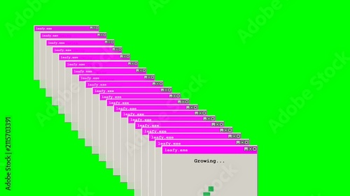 Retro OS Window Cascade Glitch Animation Green Screen Loop