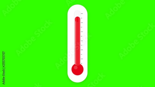 Rising Temperature Thermometer Animation on Green Screen Chroma Key Loop