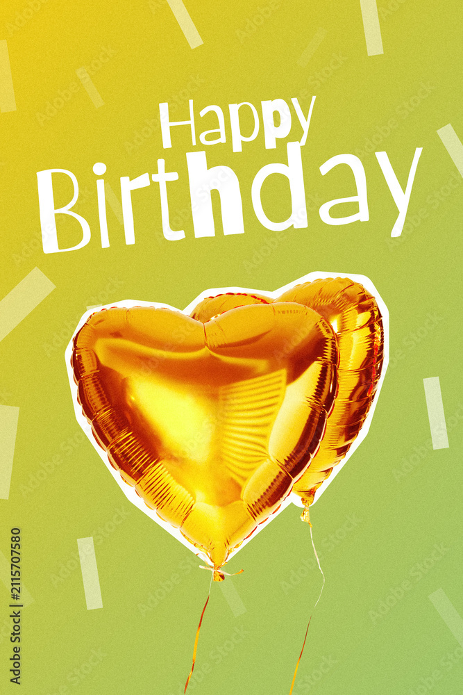 Obraz premium Celebrating a happy birthday with decorations and a heart-shaped balloon in bright colors