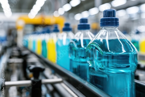 Automated packaging line transporting plastic containers