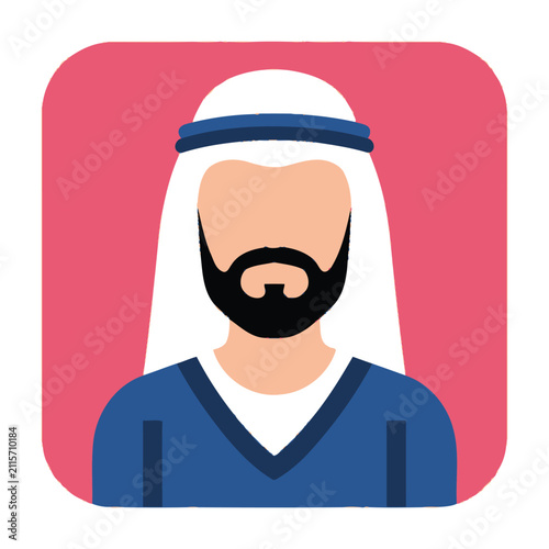 Arab man with beard wearing traditional thobe and ghutra headscarf profile icon