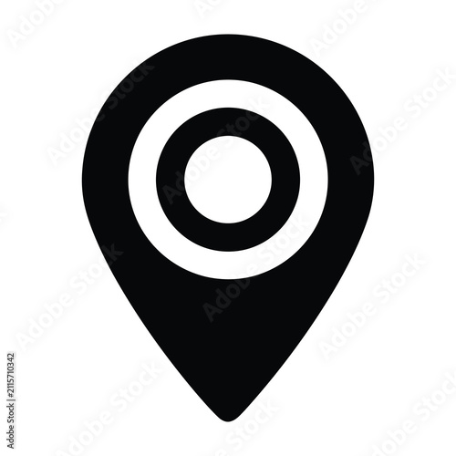 Black Map Pin Icon with Circular Target Symbol for Location and Navigation Point