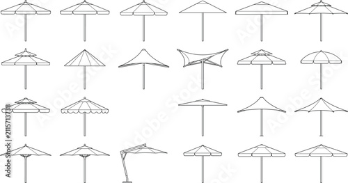 Bild auf Leinwand Collection of patio umbrella and outdoor parasol illustrations in architectural