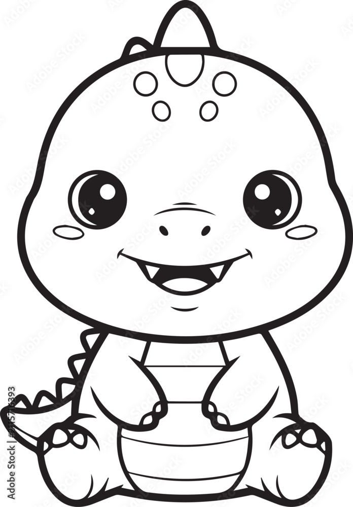 Obraz premium Cute baby dinosaur character sitting and smiling cheerfully