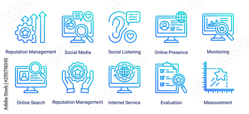 фотографія Comprehensive Reviews Feedback icon set featuring online ratings, customer reviews, score analysis, perception tracking, and feedback management concepts