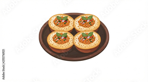 Quadro su tela Traditional Indonesian Serabi Pancake with Spicy Oncom Topping Vector Illustrati
