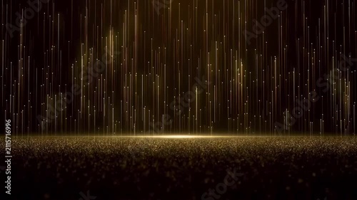 Golden Particles Rising Lines Luxury Award Stage Motion Background Loop Video