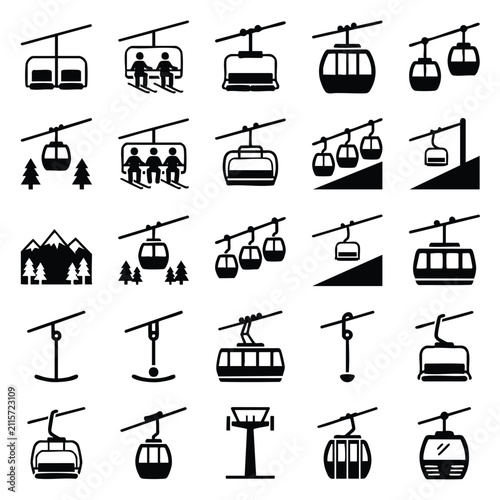Konstfotografi Ski lift and cable car icon collection with lift station mountain resort mountai