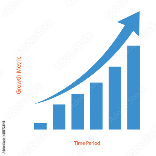 Blue growth metric bar chart with upward trend line.