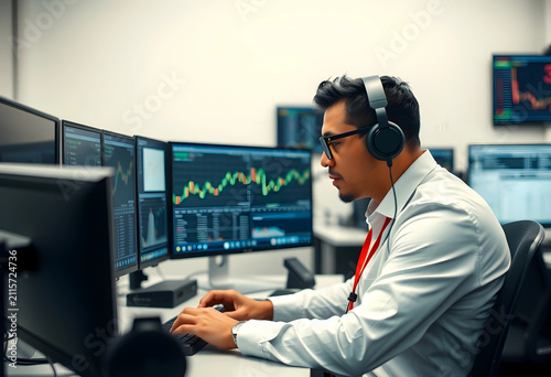 Male stock trader wearing h...