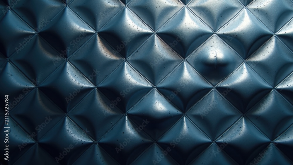 Obraz premium Dark blue surface with geometric, quilted pattern. Each panel reflects light in a triangular grid. Textures create depth and visual rhythm. Suitable for modern design, tech, or luxury backgrounds