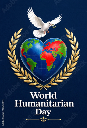 Beautiful illustration of world humanitarian day with globe heart and dove symbolizing peace and unity