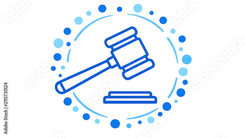 Scales of justice in legal dispute, gavel symbolizing law and court, with dice for chance or risk. Icon for judgement, arbitrage and decision-making.