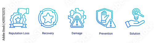 Obraz na plátně Modern Reputation Recovery icon set featuring damage control, risk prevention, reputation repair, business recovery, and solution management concepts