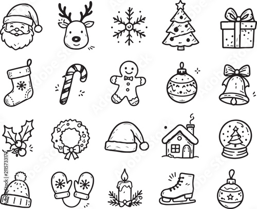 Set of hand drawn Christmas icons and doodles for holiday design