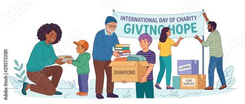Konstfotografi Diverse people donating items for charity event