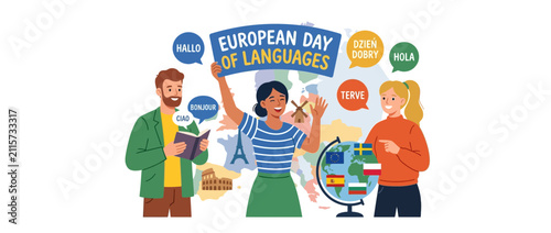 Quadro su tela People Celebrate Diversity of European Languages