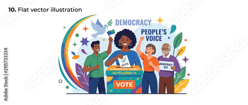 Diverse people voting for democracy and people's voice
