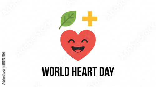 Minimalist heart character icon with smiley face and green leaf.
