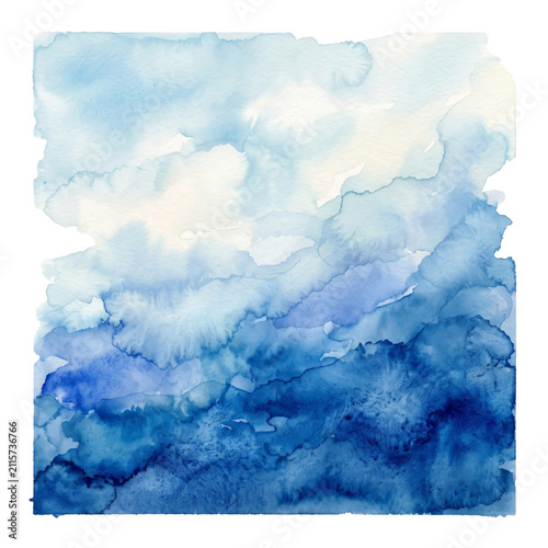 Abstract Blue Watercolor Ocean Waves Painting.