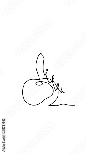 Cherry berry fruit leaf and stem one line art animation, hand drawn continuous contour decorative sweet food healthy natural diet fresh organic juicy vitamin dessert 4k video movie