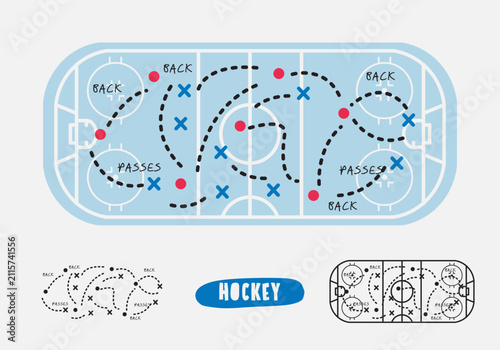 Hockey Tactical Board with Player Movement Vector Illustration.