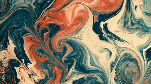 Marbled Ink Swirl Pattern in Teal and Terracotta.
