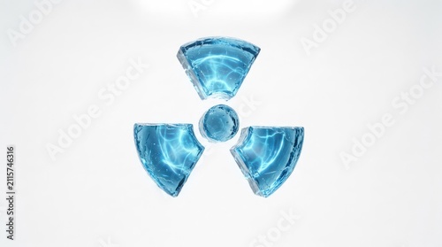 Glowing Blue Radioactive Symbol on a White Background.