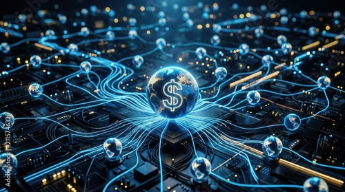 Global Financial Network Connecting Digital Currency and Economic Growth.
