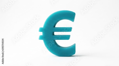 Turquoise Euro Symbol Standing Against White Background.