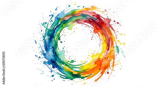 Colorful circular paint splash ring with vibrant swirl.