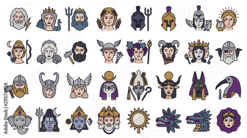 Mythology Gods and Goddesses Cartoon Character Set for Divine Culture Representation