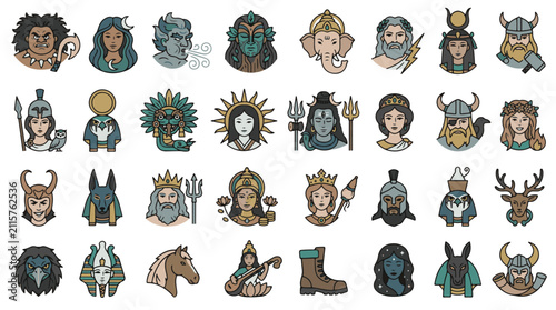 Mythological Figures Icons Collection for Diverse Cultural and Spiritual Representation