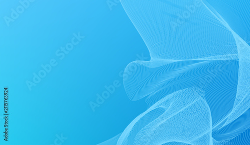 Blue abstract technology background. White wireframe mesh, wavy contour line and soft gradient. Clean digital bg with copy space for science banner, cover and presentation design. Vector illustration