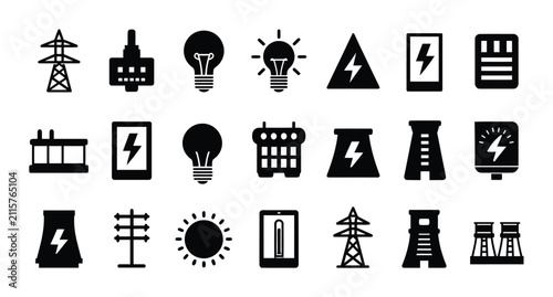 Energy vector icon set representing power utilities