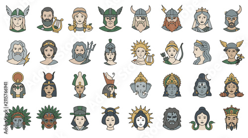 Mythological Portrait Icons of Gods and Goddesses from Diverse Cultures