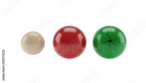 Three Colorful Wooden Balls with Different Textures and Cracks