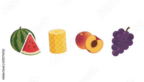 Set of Colorful Cartoon Style Fresh Tropical Fruits