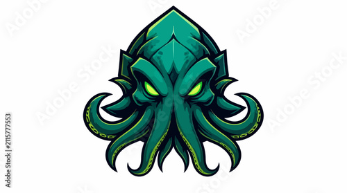 Foto Green Kraken Monster Head with Tentacles and Glowing Eyes.