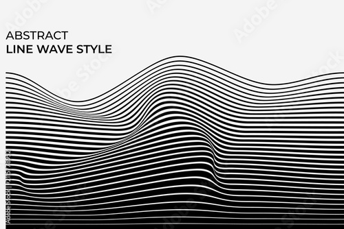 Принти на полотні Abstract Line Wave Style with flowing black lines on light background